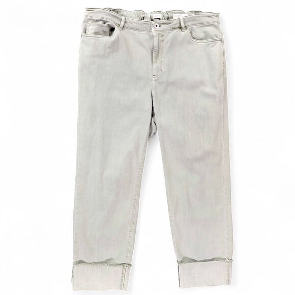 J. Jill Women’s High Rise Green Denim Crop Jeans 18 Cuffed Stretch Straight Leg - Picture 1 of 12